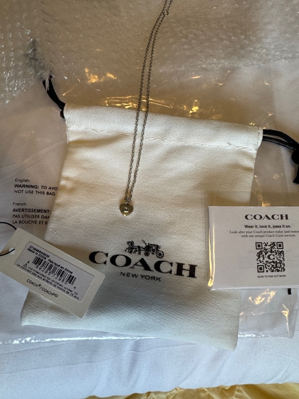 Coach Silver Heart Pendant Necklace with 'C' Initial - Picture 2 of 3